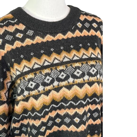 Volcom Fair Isle Sweater XS/S Gray Mustard Pattern Recycled Knit Pullover - Picture 7 of 8